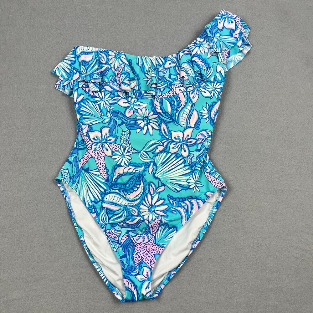 Lilly Pulitzer Caelum Ruffle One Piece Swimsuit Sound The Sirens Women's 8
